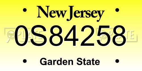 0S84258 New Jersey License Plate