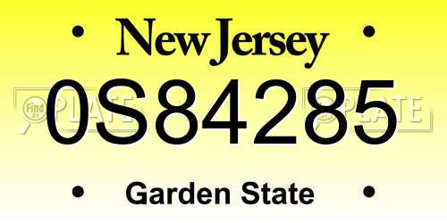 0S84285 New Jersey License Plate