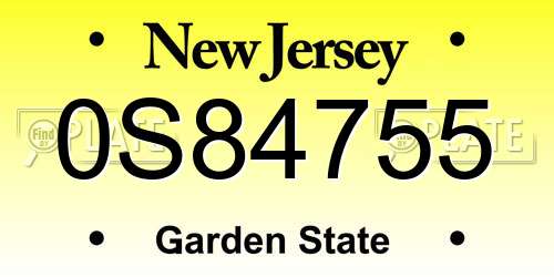 0S84755 New Jersey License Plate