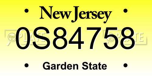 0S84758 New Jersey License Plate