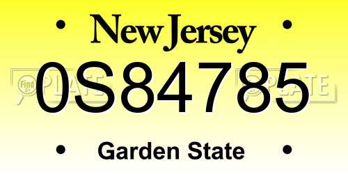 0S84785 New Jersey License Plate