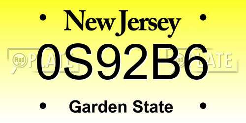 0S92B6 New Jersey License Plate