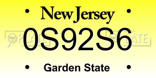 0S92S6 New Jersey License Plate