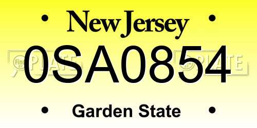 0SA0854 New Jersey License Plate
