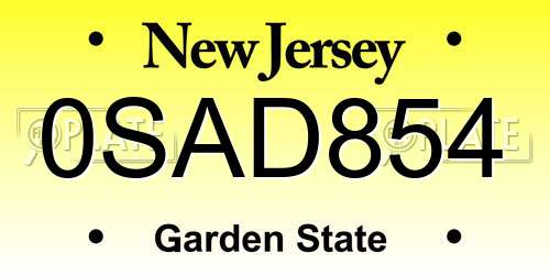 0SAD854 New Jersey License Plate
