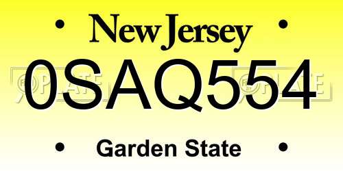 0SAQ554 New Jersey License Plate