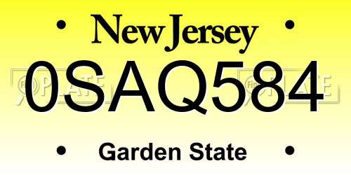 0SAQ584 New Jersey License Plate