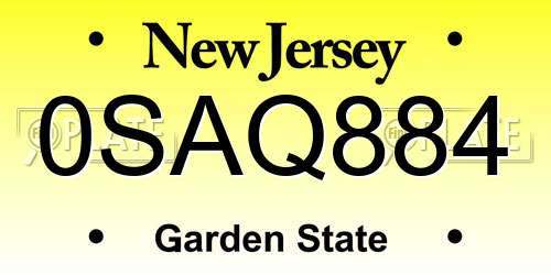0SAQ884 New Jersey License Plate