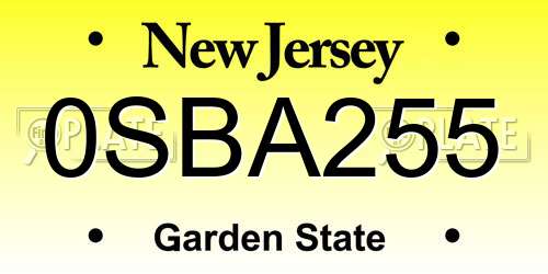 0SBA255 New Jersey License Plate