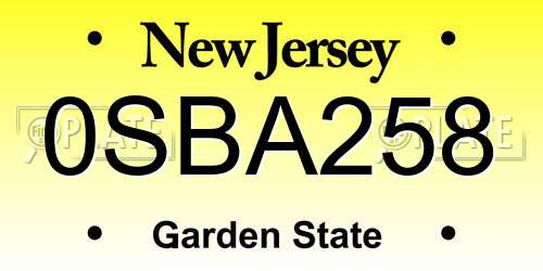 0SBA258 New Jersey License Plate