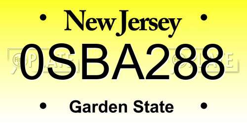 0SBA288 New Jersey License Plate