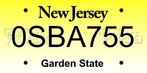 0SBA755 New Jersey License Plate