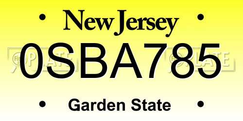 0SBA785 New Jersey License Plate