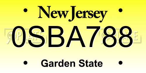 0SBA788 New Jersey License Plate
