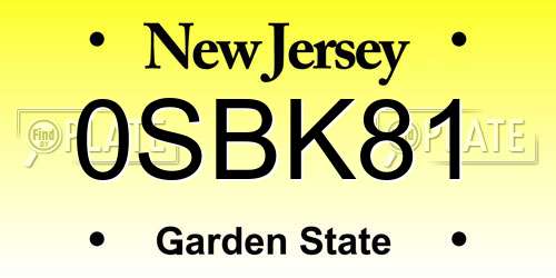 0SBK81 New Jersey License Plate