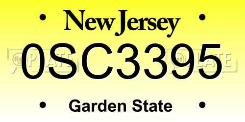 0SC3395 New Jersey License Plate