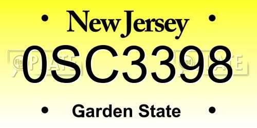0SC3398 New Jersey License Plate