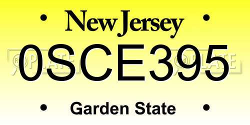 0SCE395 New Jersey License Plate