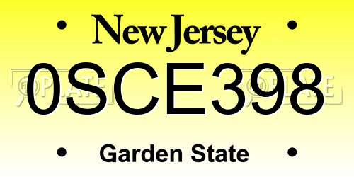 0SCE398 New Jersey License Plate