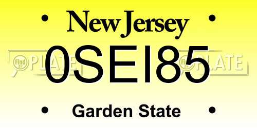 0SEI85 New Jersey License Plate