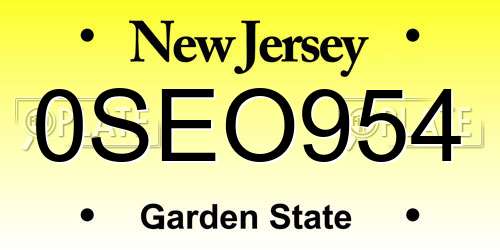 0SEO954 New Jersey License Plate