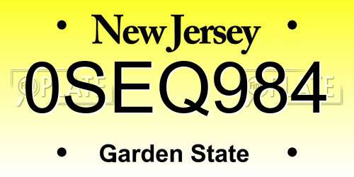 0SEQ984 New Jersey License Plate