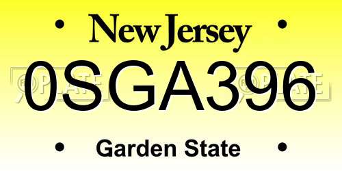 0SGA396 New Jersey License Plate