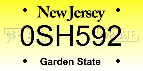 0SH592 New Jersey License Plate