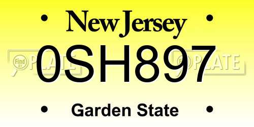 0SH897 New Jersey License Plate