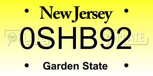 0SHB92 New Jersey License Plate
