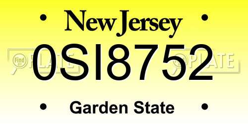 0SI8752 New Jersey License Plate