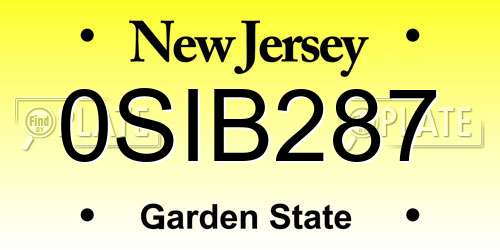 0SIB287 New Jersey License Plate