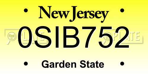 0SIB752 New Jersey License Plate