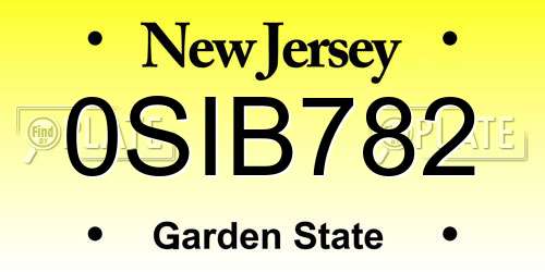 0SIB782 New Jersey License Plate