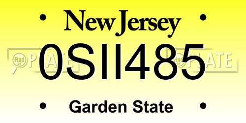 0SII485 New Jersey License Plate
