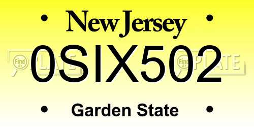 0SIX502 New Jersey License Plate