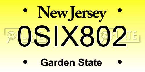 0SIX802 New Jersey License Plate