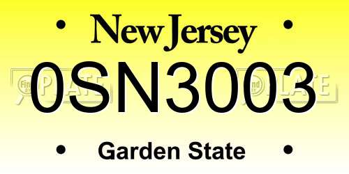 0SN3003 New Jersey License Plate