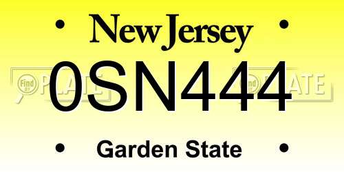 0SN444 New Jersey License Plate