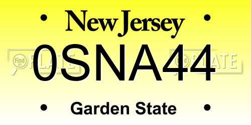 0SNA44 New Jersey License Plate