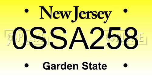 0SSA258 New Jersey License Plate