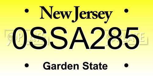 0SSA285 New Jersey License Plate