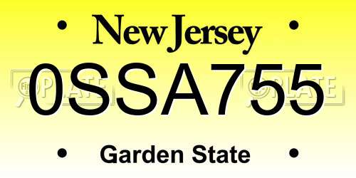 0SSA755 New Jersey License Plate