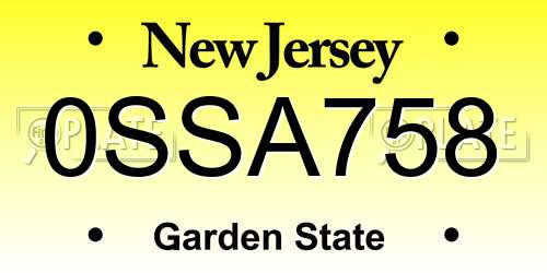 0SSA758 New Jersey License Plate