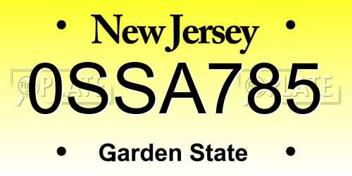 0SSA785 New Jersey License Plate