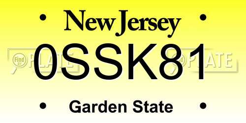 0SSK81 New Jersey License Plate