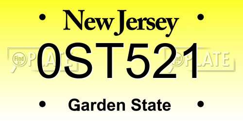 0ST521 New Jersey License Plate
