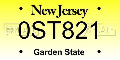 0ST821 New Jersey License Plate