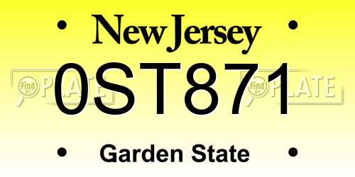 0ST871 New Jersey License Plate