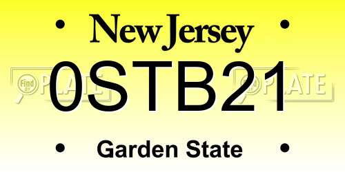 0STB21 New Jersey License Plate